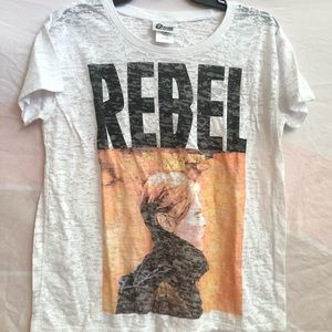 David Bowie brand t shirt. Burnout style. Rebel Rebel. Small Rock and Roll Low